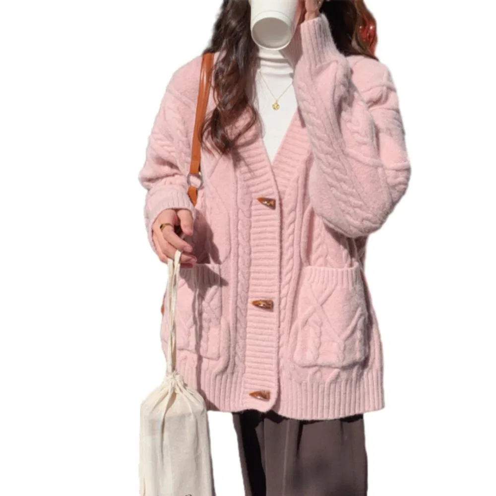 批发畅销优雅女性&amp;prime;S短角纽扣针织开衫毛衣