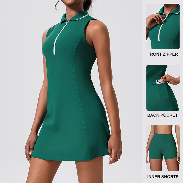 Ingor Sportswear新材料健身服装供应商Activewear定制女性网球网Polo领弹性腰部连衣裙健身房运动服