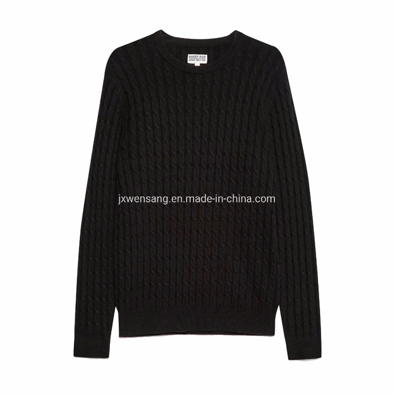 Merino Men&amp;prime;s套头衫100%澳大利亚天然面料针织深蓝色圆领美利奴羊毛条纹毛衣