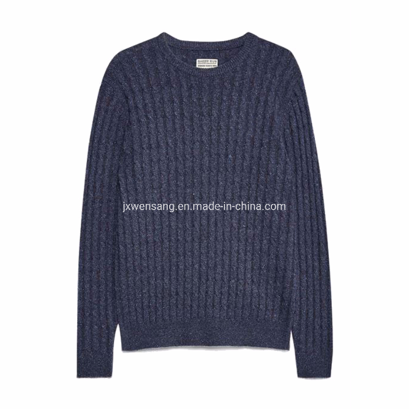 Merino Men&amp;prime;s套头衫100%澳大利亚天然面料针织深蓝色圆领美利奴羊毛条纹毛衣
