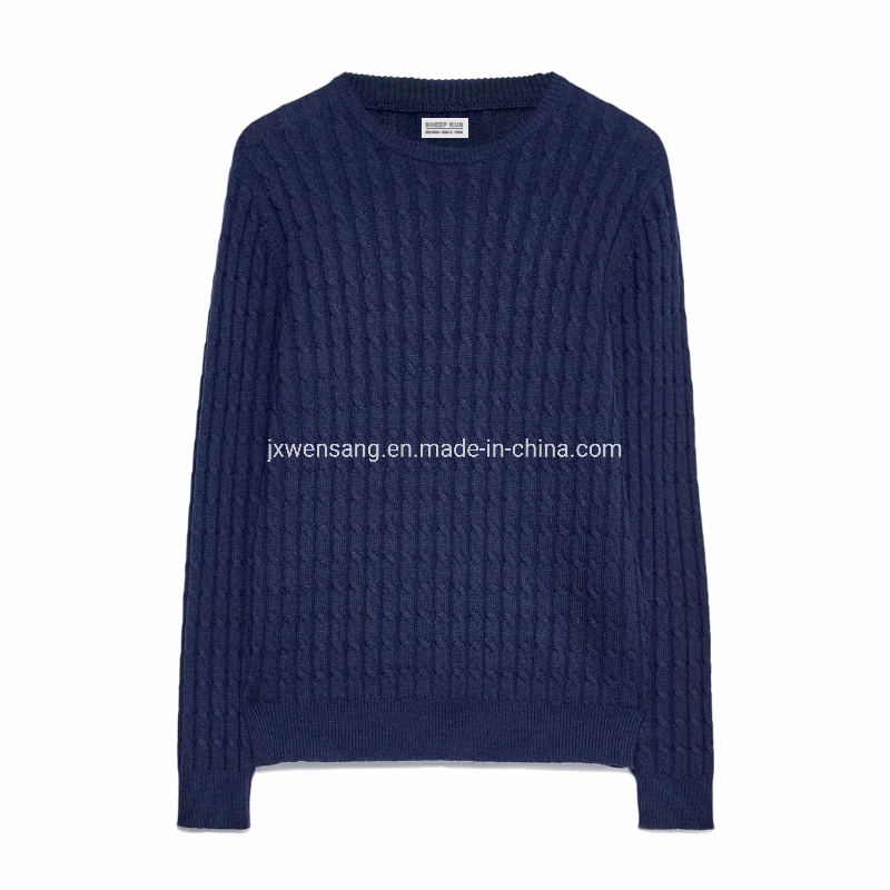 Merino Men&prime;s套头衫100%澳大利亚天然美利奴羊毛针织深蓝色圆领套头毛衣