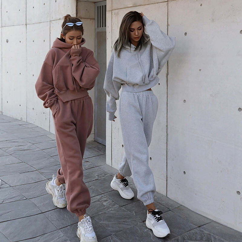 妇女&功放;总理;S服装设置健身房定制2件运动服妇女超大慢跑运动裤和连帽衫