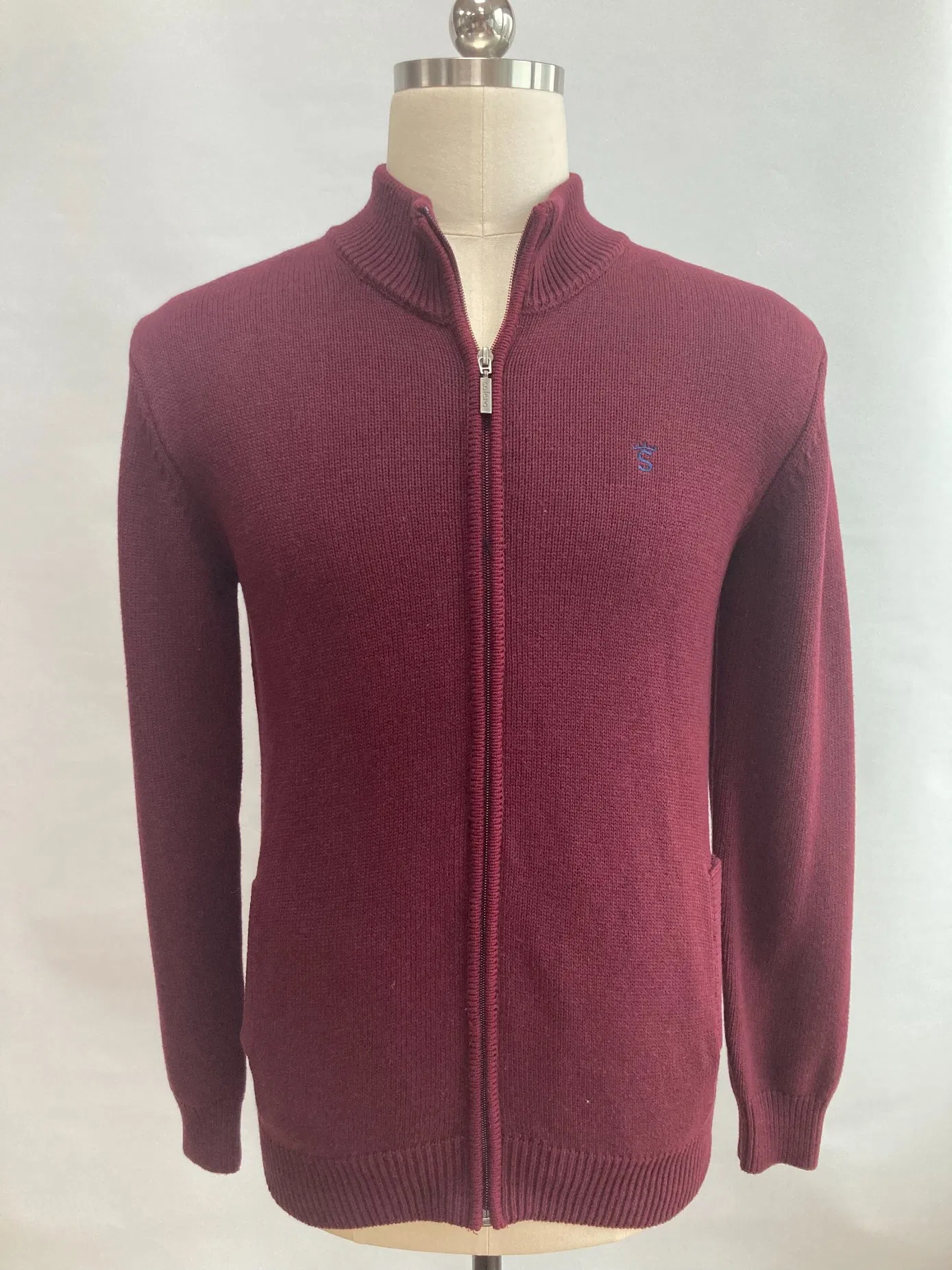 男士毛衣针织衫开襟羊毛衫红色全拉链