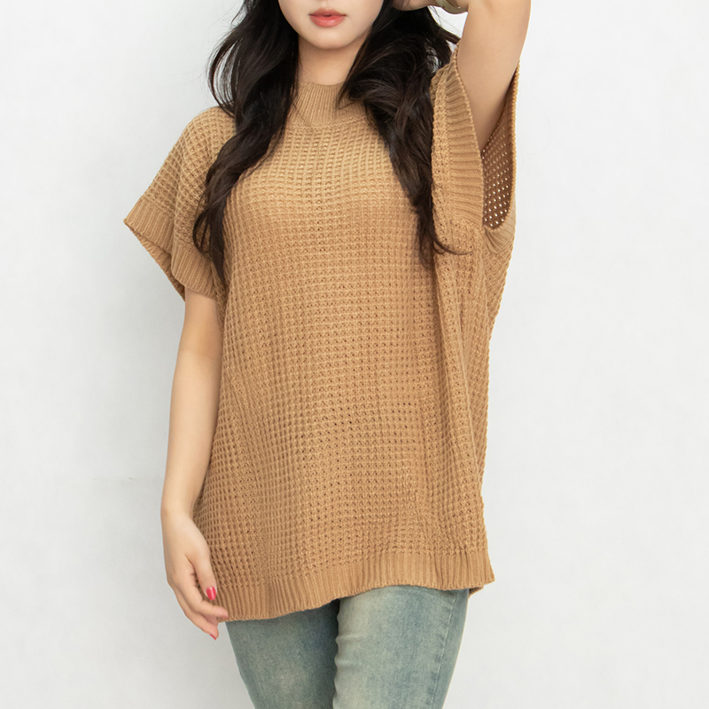 定制标志Crewneck轻质针织上衣毛衣妇女&amp;prime;S圆领蝙蝠翼短袖套头衫