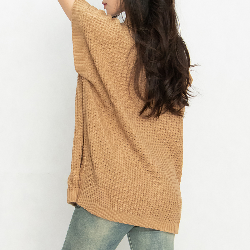 定制标志Crewneck轻质针织上衣毛衣妇女&amp;prime;S圆领蝙蝠翼短袖套头衫