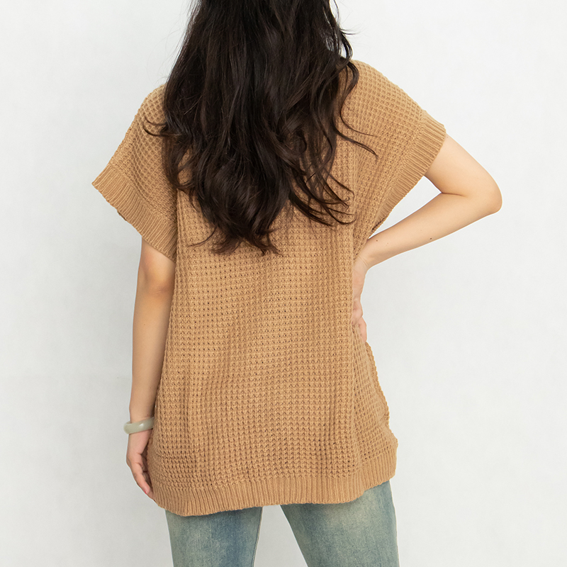 定制标志Crewneck轻质针织上衣毛衣妇女&amp;prime;S圆领蝙蝠翼短袖套头衫