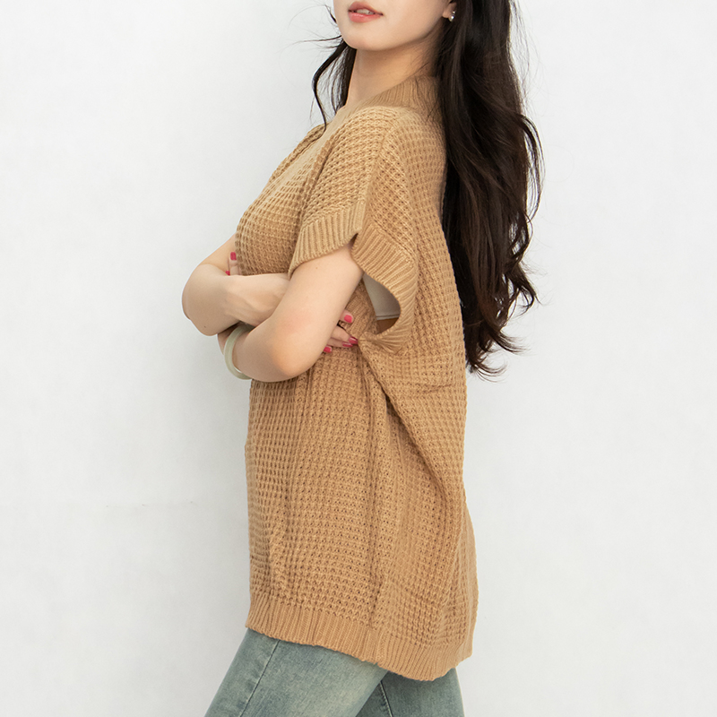 定制标志Crewneck轻质针织上衣毛衣妇女&amp;prime;S圆领蝙蝠翼短袖套头衫