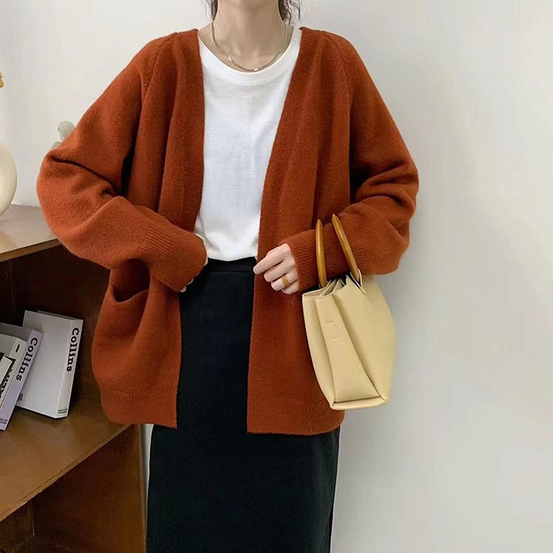 Nnr固体电缆针织V领按钮通过妇女&功放;总理;S MIDI开衫毛衣女士