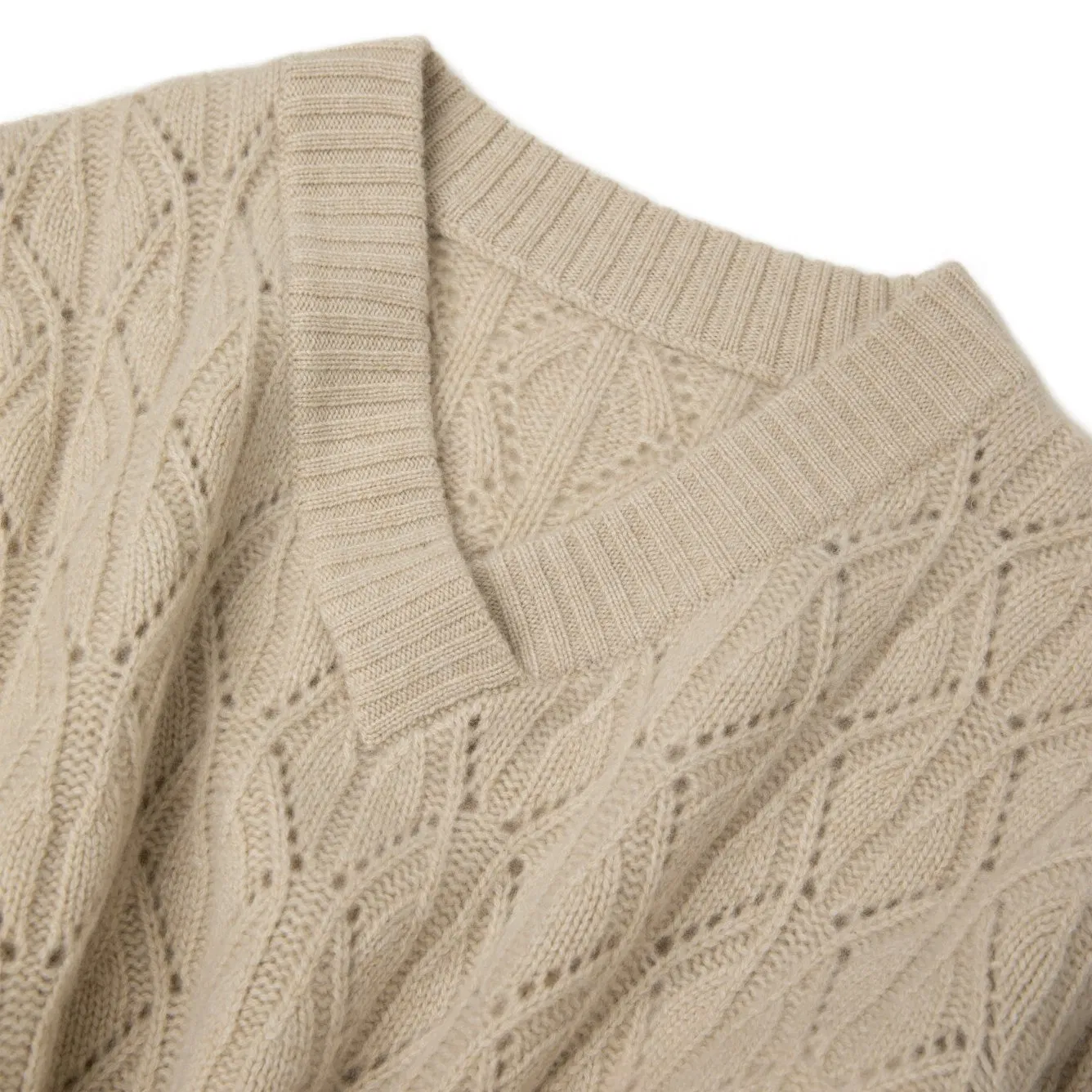 经典针织Pointelle Stitch套头衫Soft Overlap V领针织衫Pure100%Cashmere Women毛衣