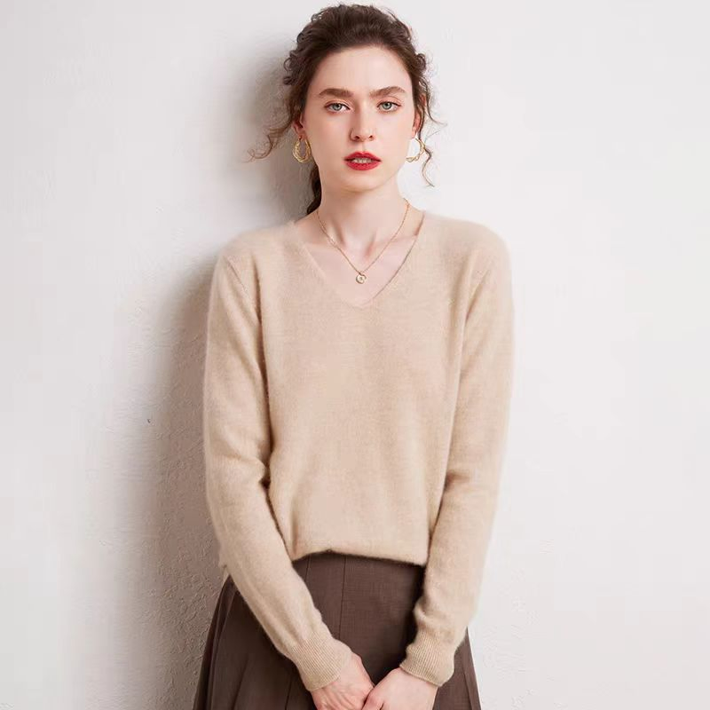批发流行女性经典时尚V领美利奴羊毛跳线毛衣
