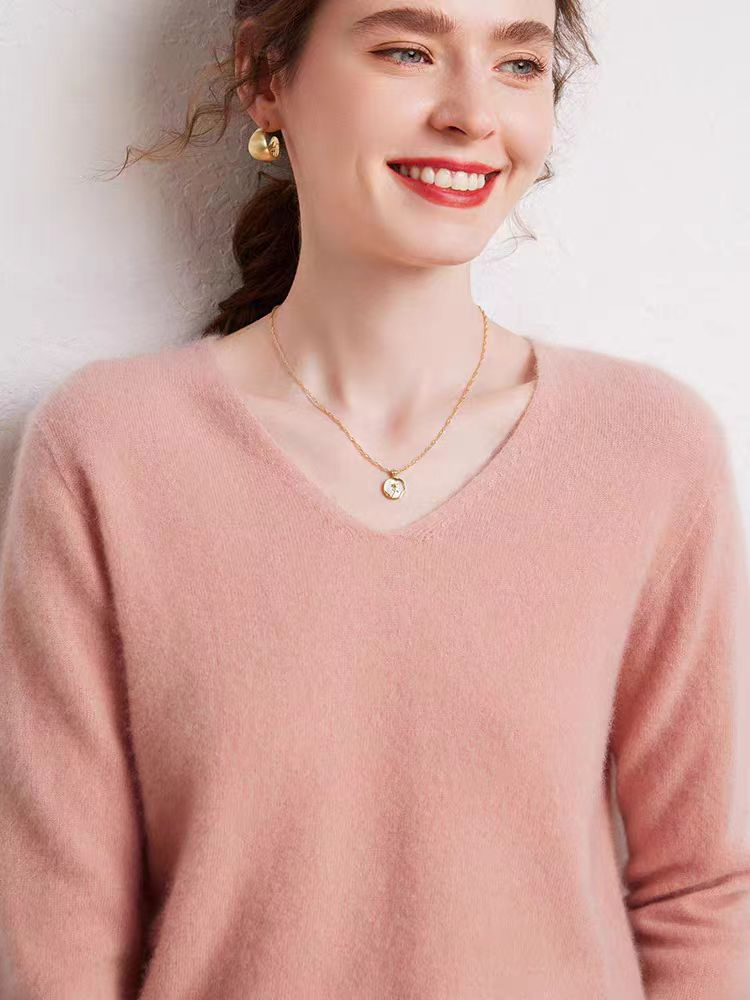 批发流行女性经典时尚V领美利奴羊毛跳线毛衣