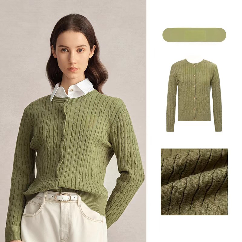 妇女层时尚开衫电缆针织新款圆领开衫冬季