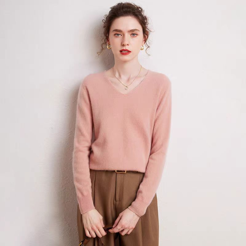 批发流行女性经典时尚V领美利奴羊毛跳线毛衣