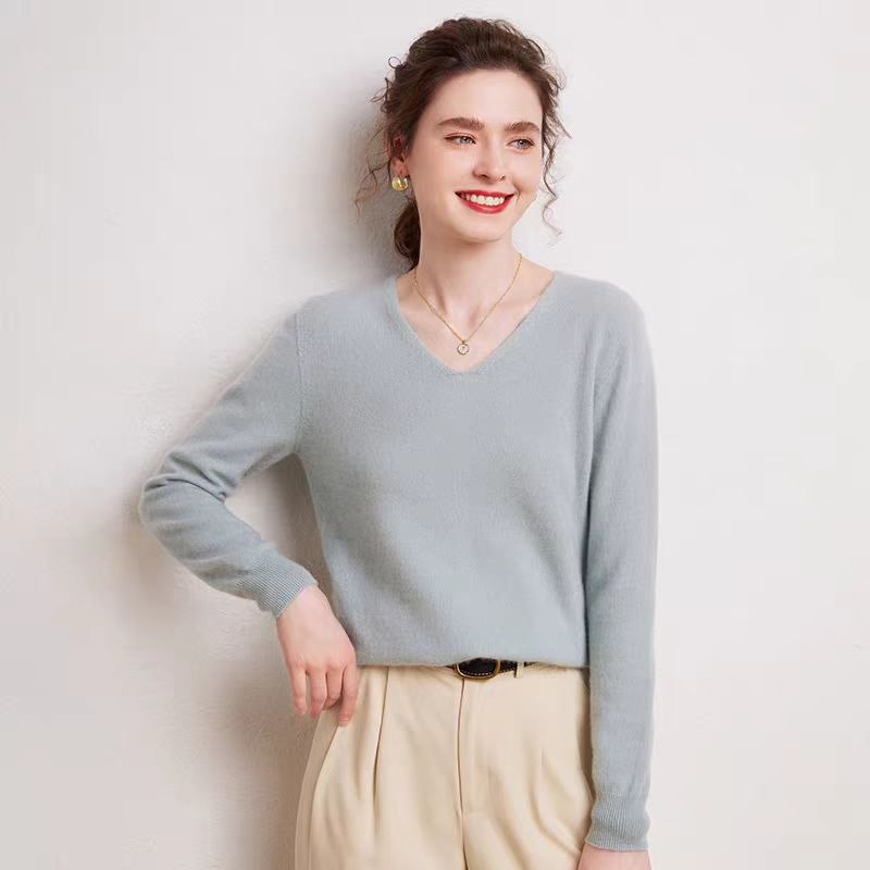 批发流行女性经典时尚V领美利奴羊毛跳线毛衣