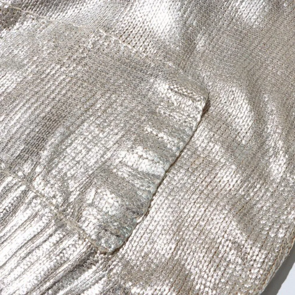 时尚银色针织套头毛衣连帽衫妇女与抽绳