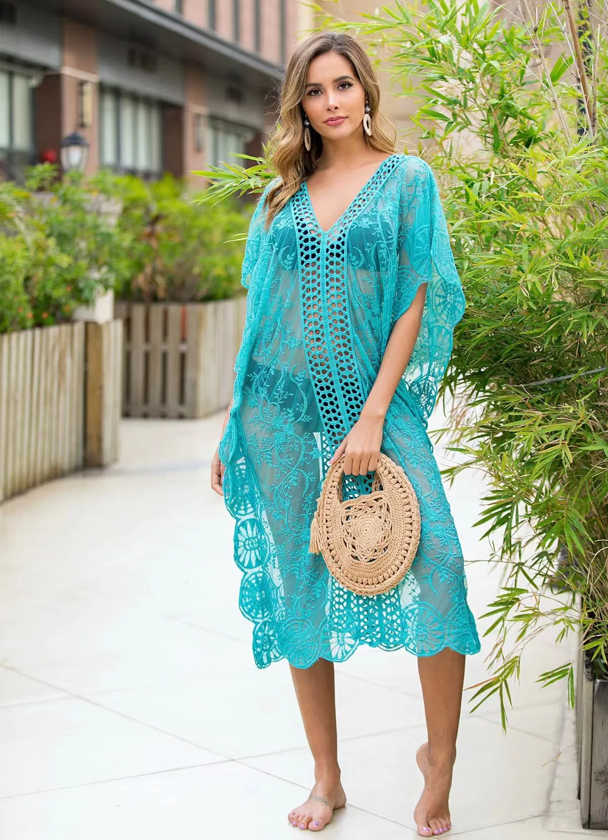 定制批发各种颜色性感V领蕾丝沙滩裙