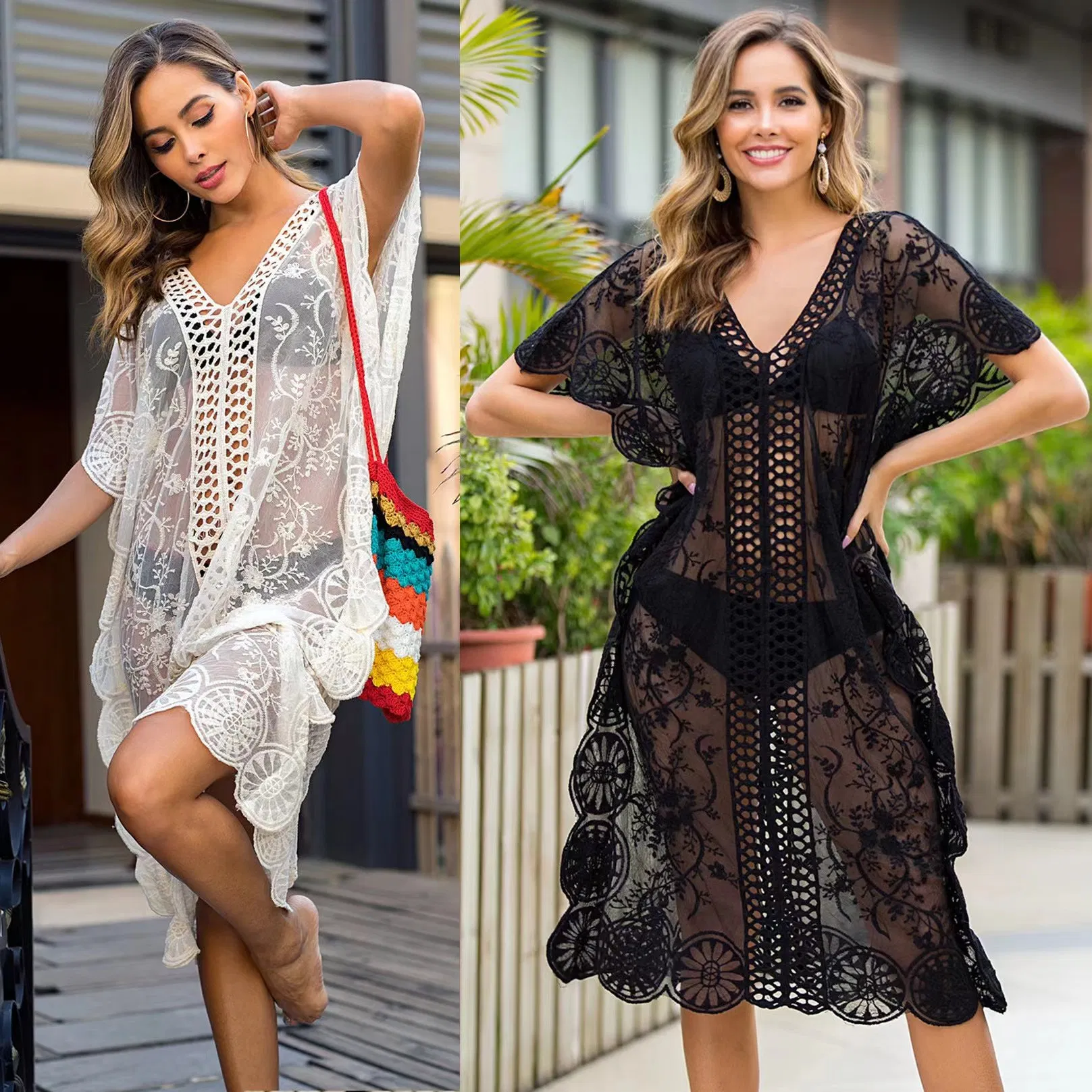 定制批发各种颜色性感V领蕾丝沙滩裙