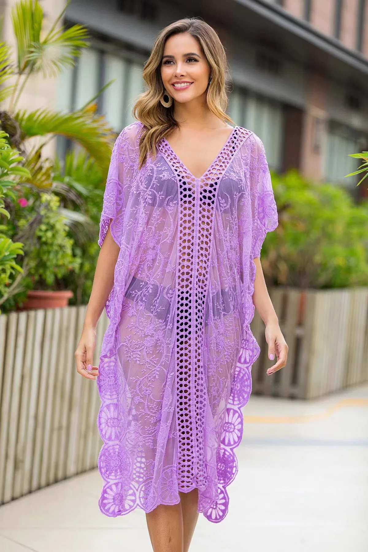 定制批发各种颜色性感V领蕾丝沙滩裙