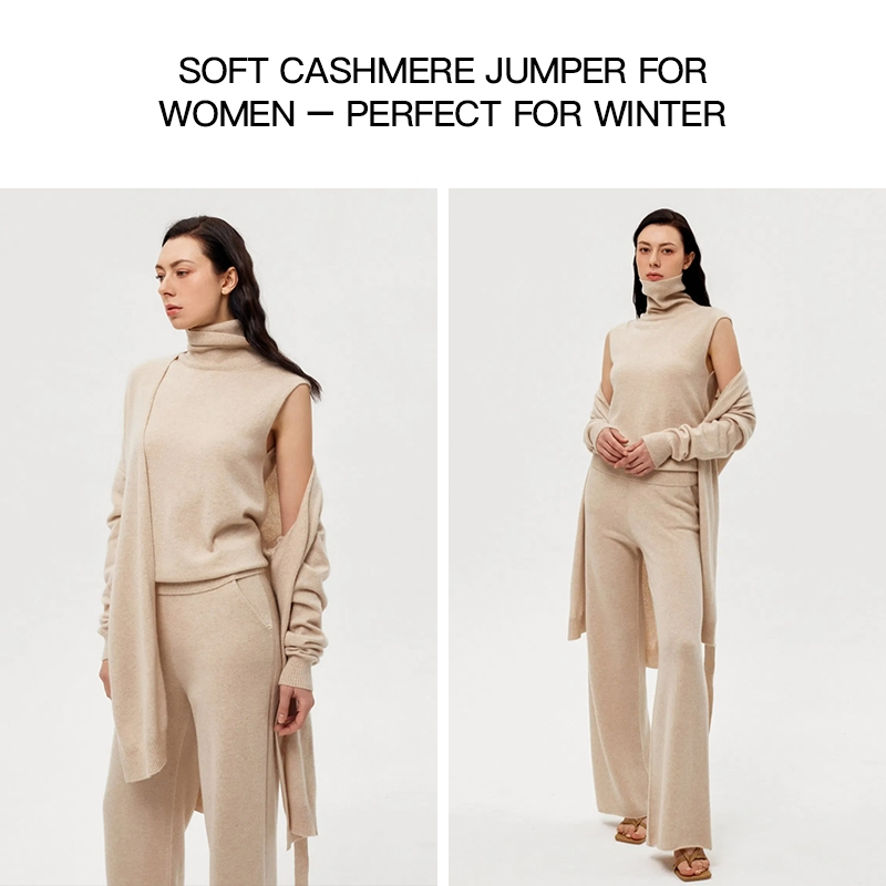 透气柔软手感无袖高领羊绒针织毛衣背心