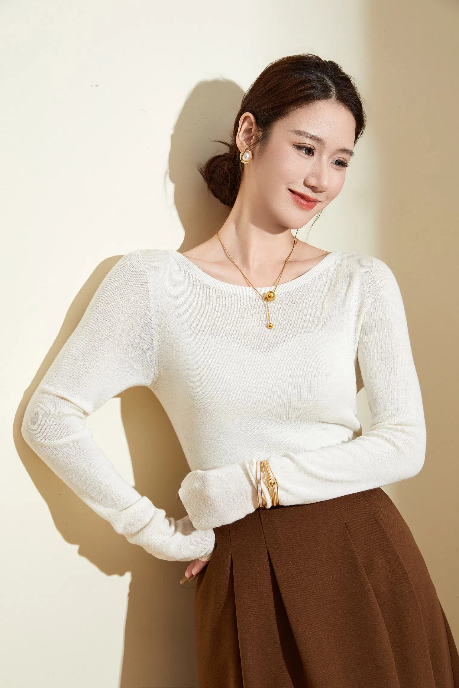 女装高级轻质毛衣-100%超柔软美利奴羊毛