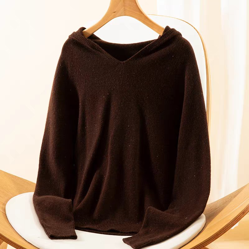 Women&amp;prime;S秋冬纯色100%羊毛连帽休闲套头毛衣