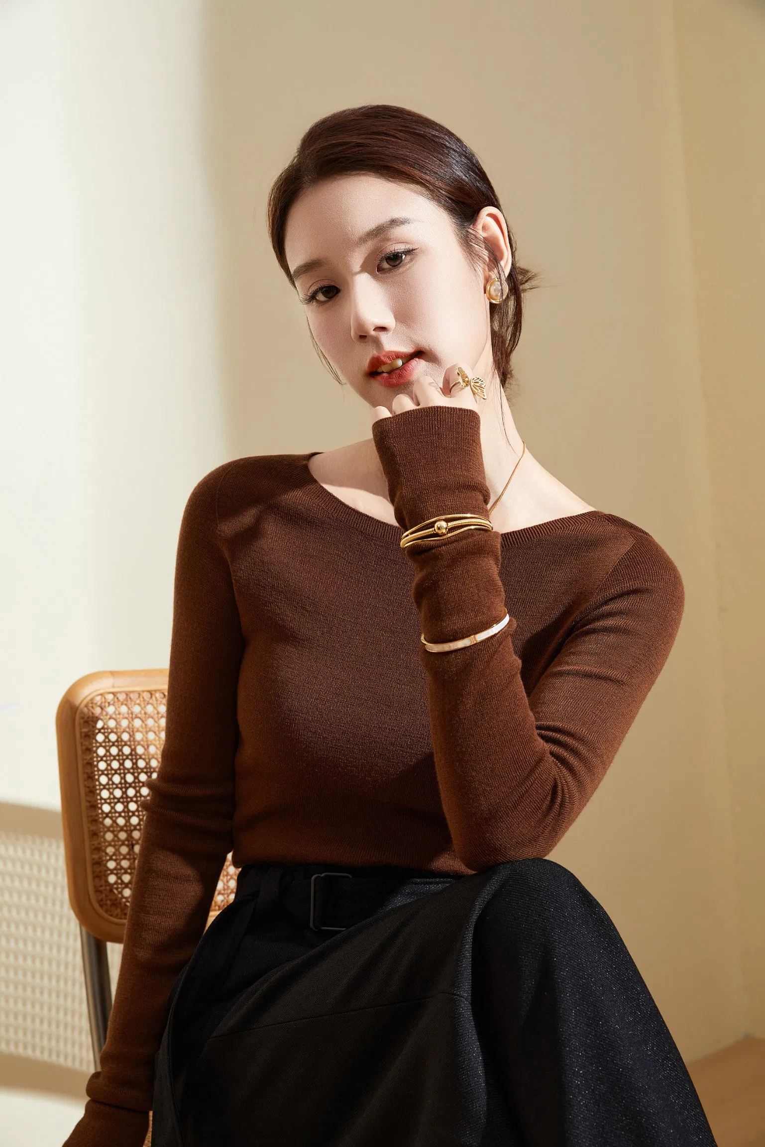 女装高级轻质毛衣-100%超柔软美利奴羊毛