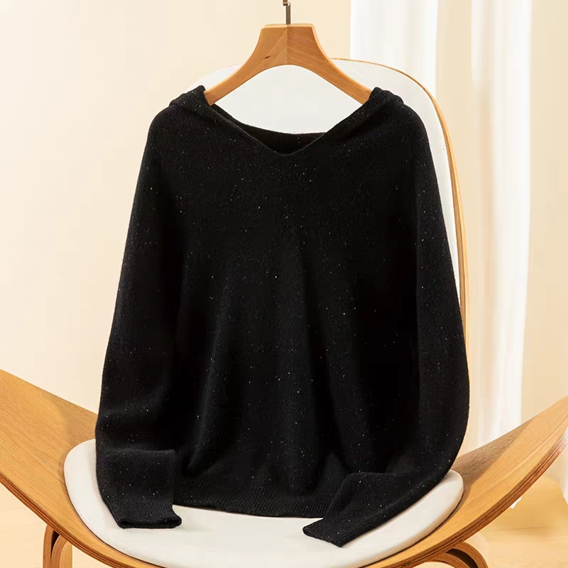 Women&amp;prime;S Solid Color Causal无缝连帽轻便毛衣100%羊毛