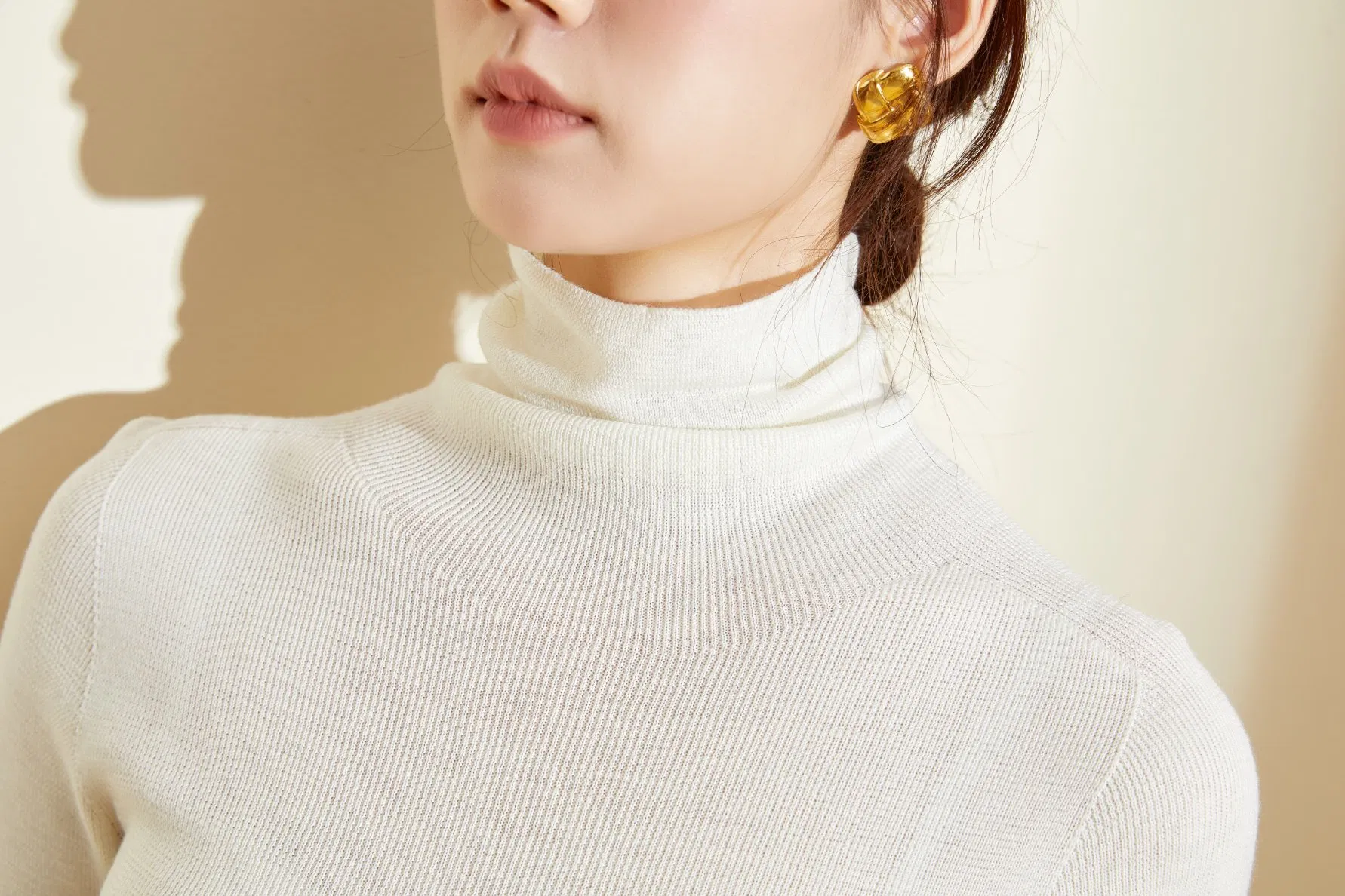 环保100%美利奴羊毛高领妇女&功放;总理;S修身毛衣