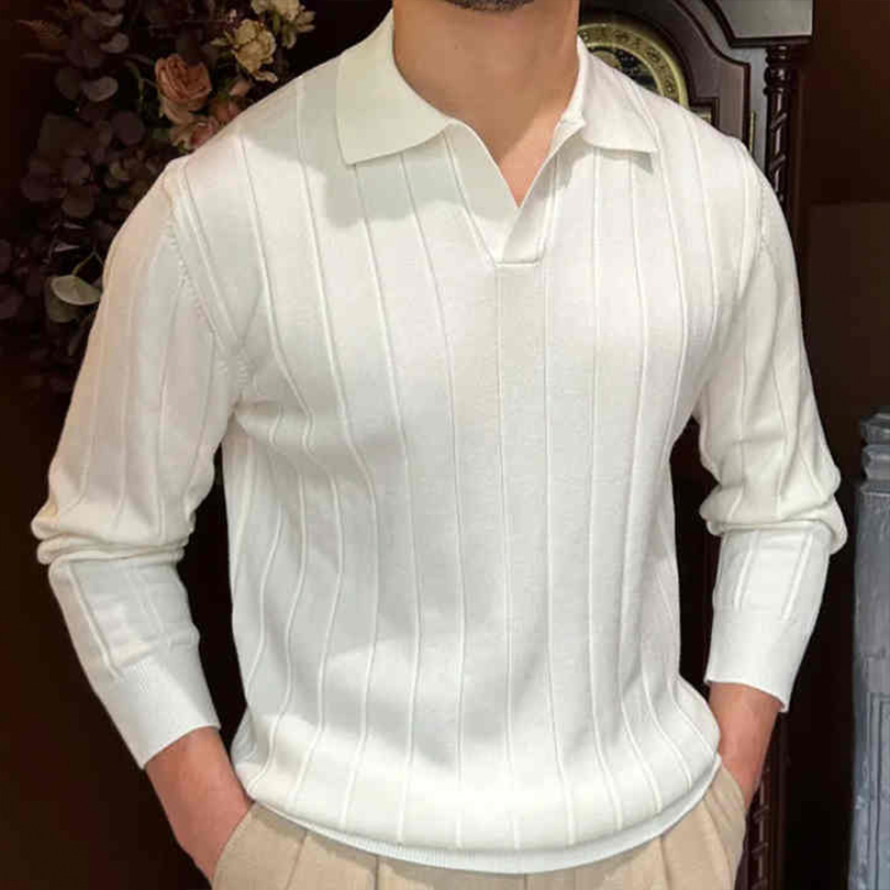 定制男士&amp;prime;S Old Money Solid Knit Polo毛衣V领开式套头衫