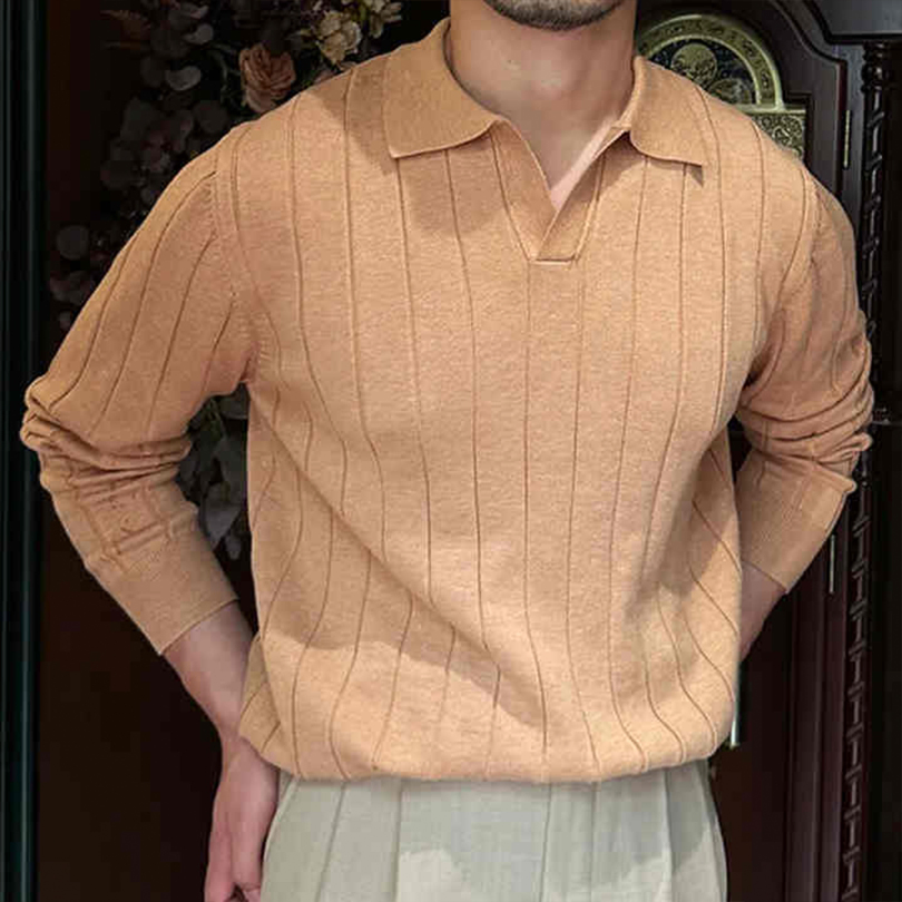 定制男士&prime;S Old Money Solid Knit Polo毛衣V领开式套头衫