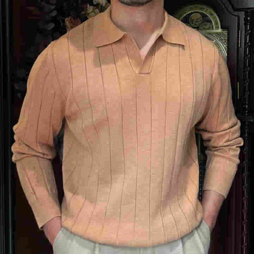 定制男士&amp;prime;S Old Money Solid Knit Polo毛衣V领开式套头衫