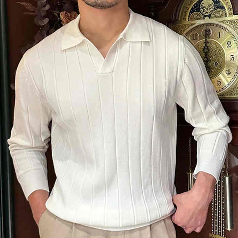 定制男士&amp;prime;S Old Money Solid Knit Polo毛衣V领开式套头衫
