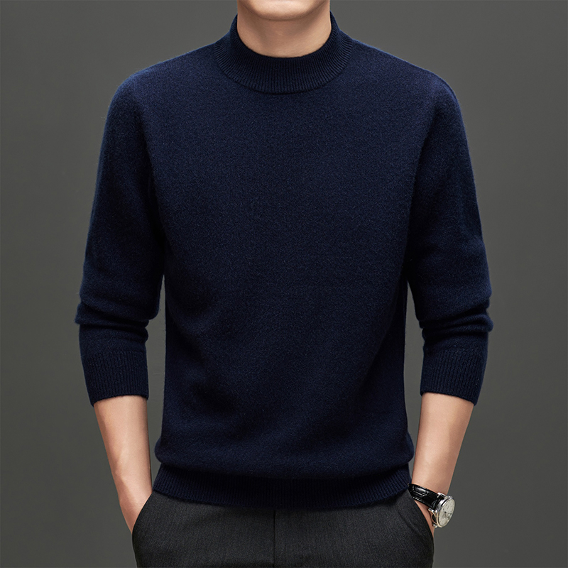 2025Winter Men&amp;prime;s100%Pure Cashmere加厚毛衣圆领保暖针织套头衫适合商务休闲