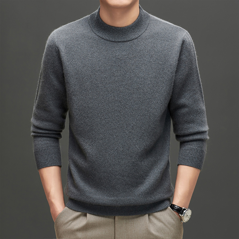 2025Winter Men&amp;prime;s100%Pure Cashmere加厚毛衣圆领保暖针织套头衫适合商务休闲