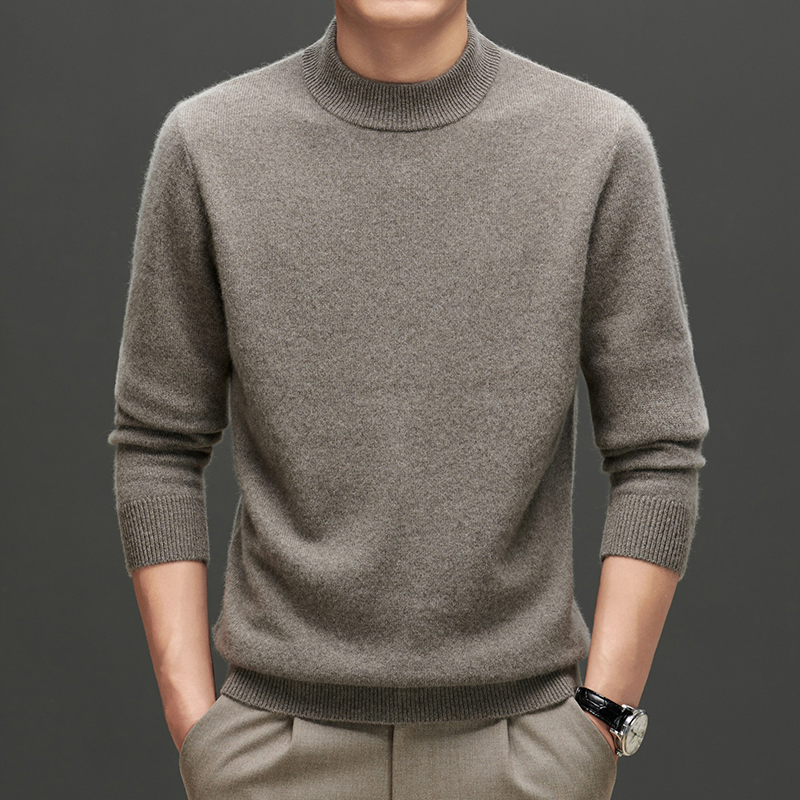 2025Winter Men&amp;prime;s100%Pure Cashmere加厚毛衣圆领保暖针织套头衫适合商务休闲
