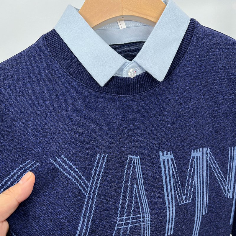 男士&amp;prime;S轻质棉质人造两件毛衣-春季/秋季休闲薄针织品，现代分层外观