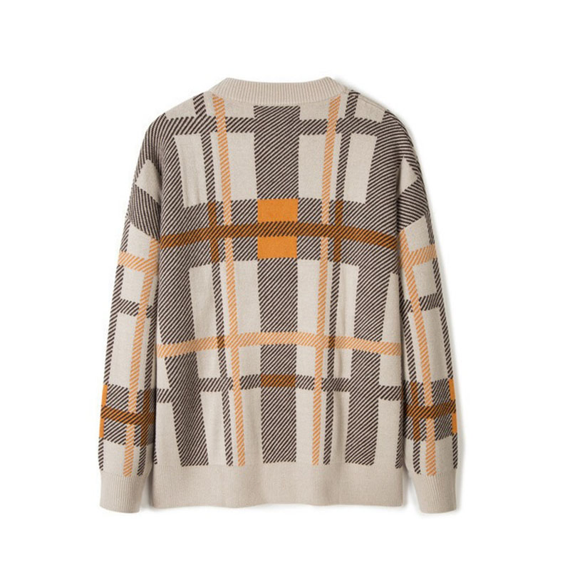 撞色斜纹格纹春季男士针织开衫长袖毛衣