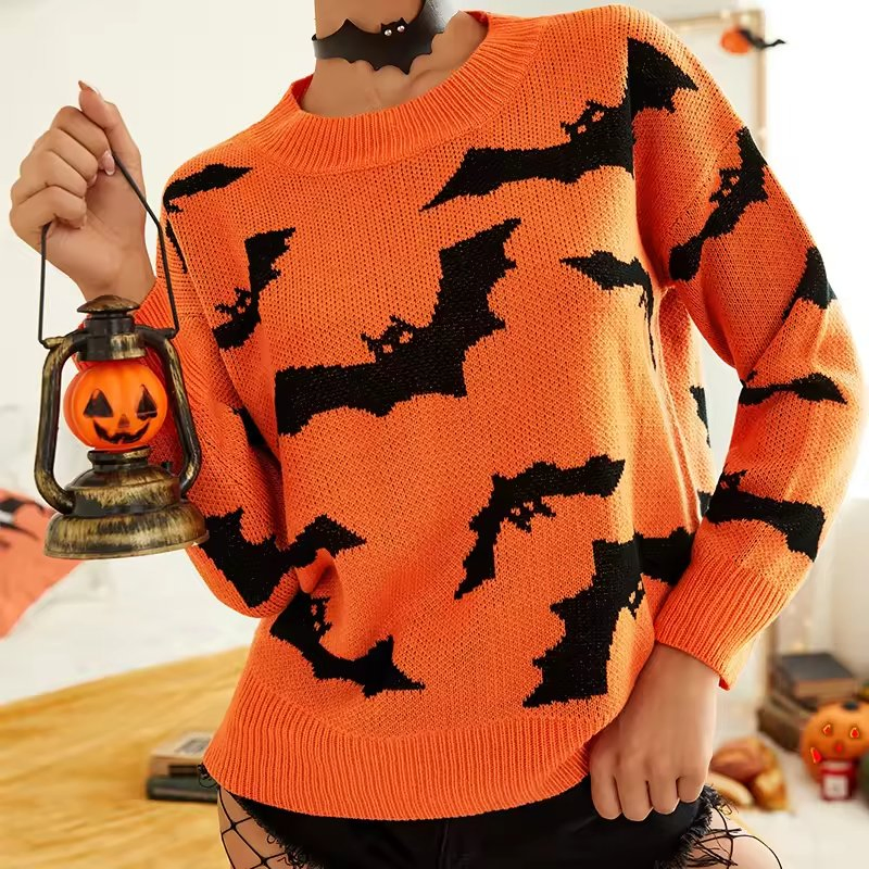 Women&amp;prime;S Funny Halloween Print长袖运动衫休闲衬衫套头毛衣