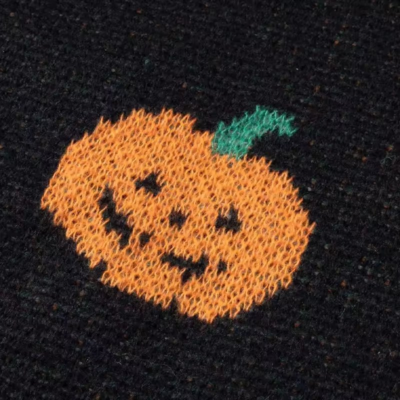 万圣节毛衣宽松休闲矮胖针织与提花Patternhalloween主题毛衣