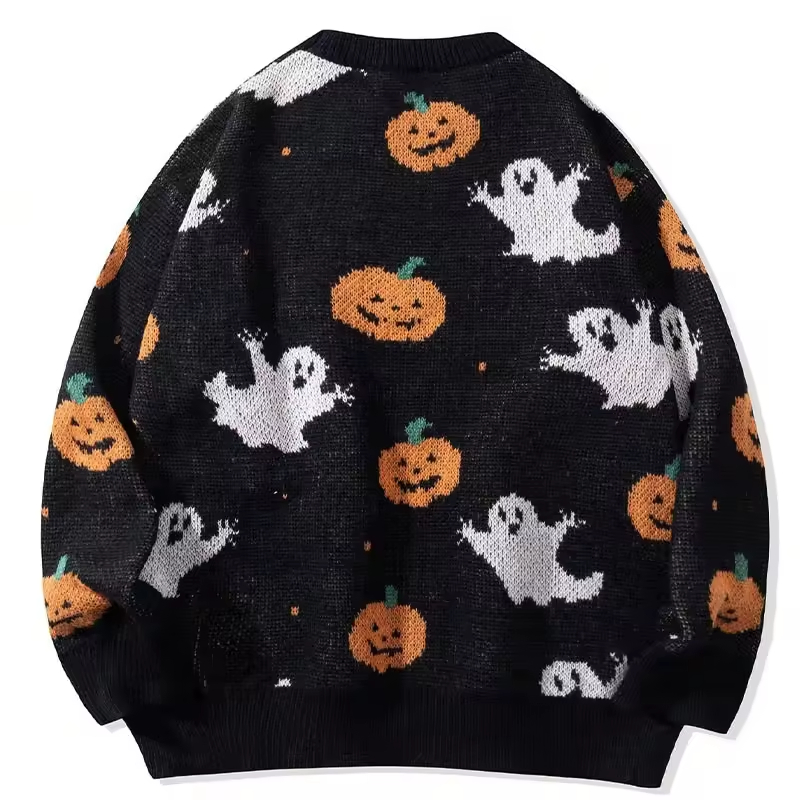 万圣节毛衣宽松休闲矮胖针织与提花Patternhalloween主题毛衣