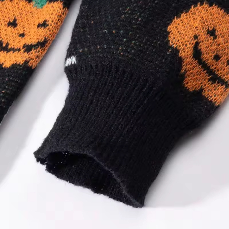 万圣节毛衣宽松休闲矮胖针织与提花Patternhalloween主题毛衣
