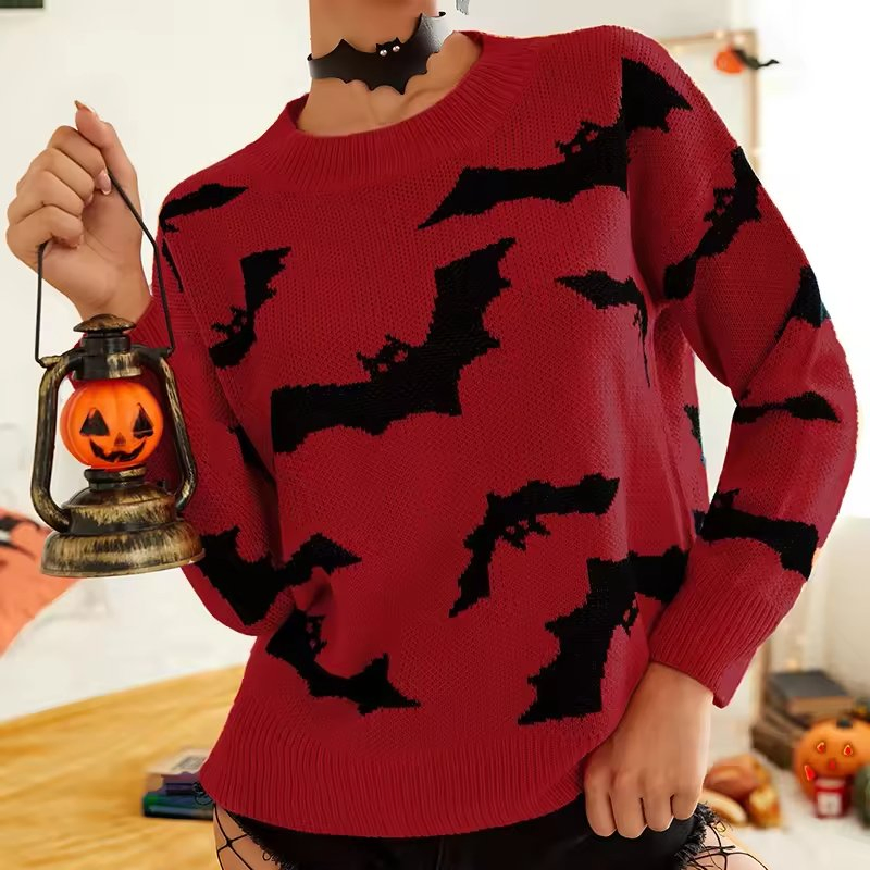 Women&prime;S Funny Halloween Print长袖运动衫休闲衬衫套头毛衣
