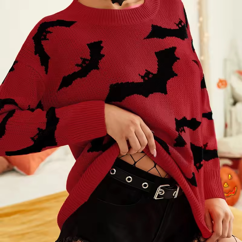 Women&amp;prime;S Funny Halloween Print长袖运动衫休闲衬衫套头毛衣
