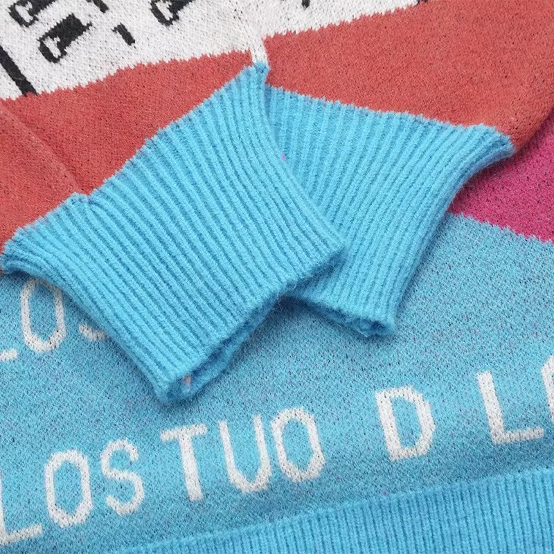 冬季错落有致的不规则颜色阻挡针织毛衣妇女&功放;总理;S毛衣