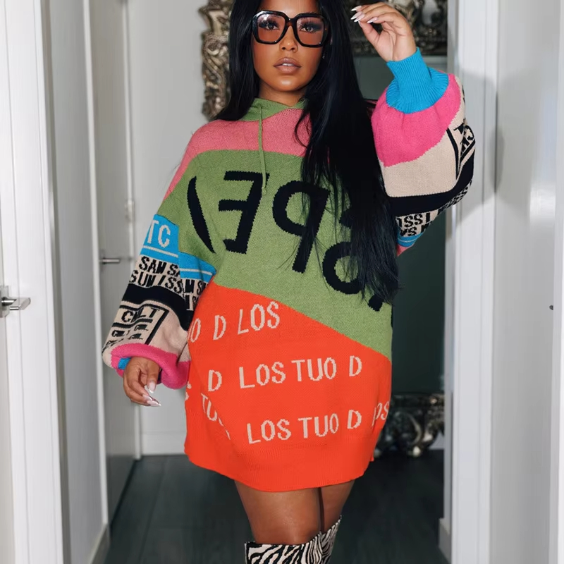 冬季错落有致的不规则颜色阻挡针织毛衣妇女&功放;总理;S毛衣