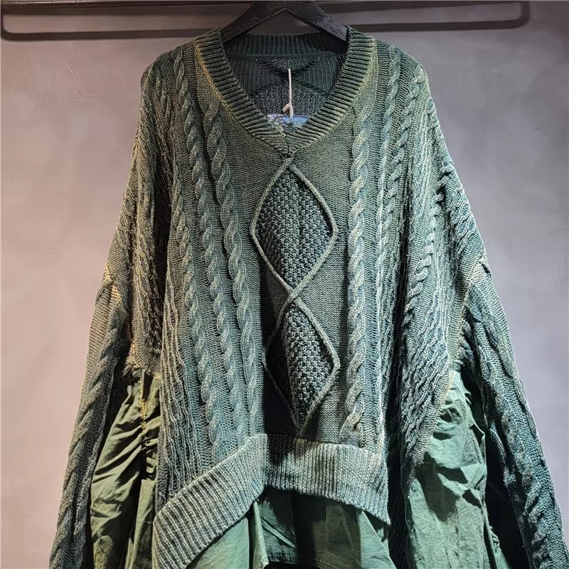 不规则女士妇女&功放;总理;S毛衣衬衫顶部拼布套头衫长针织羊绒衫