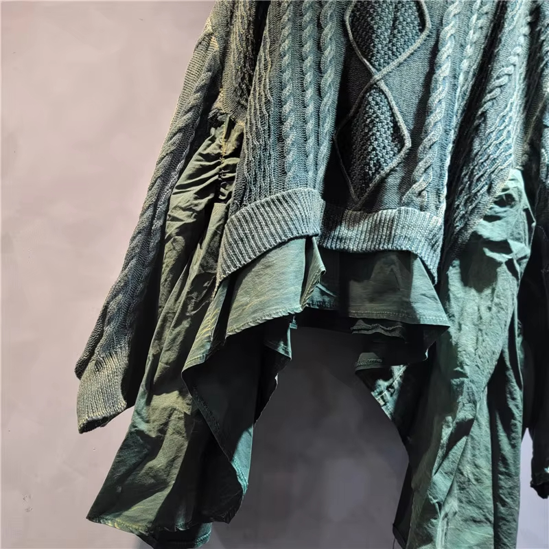 不规则女士妇女&功放;总理;S毛衣衬衫顶部拼布套头衫长针织羊绒衫