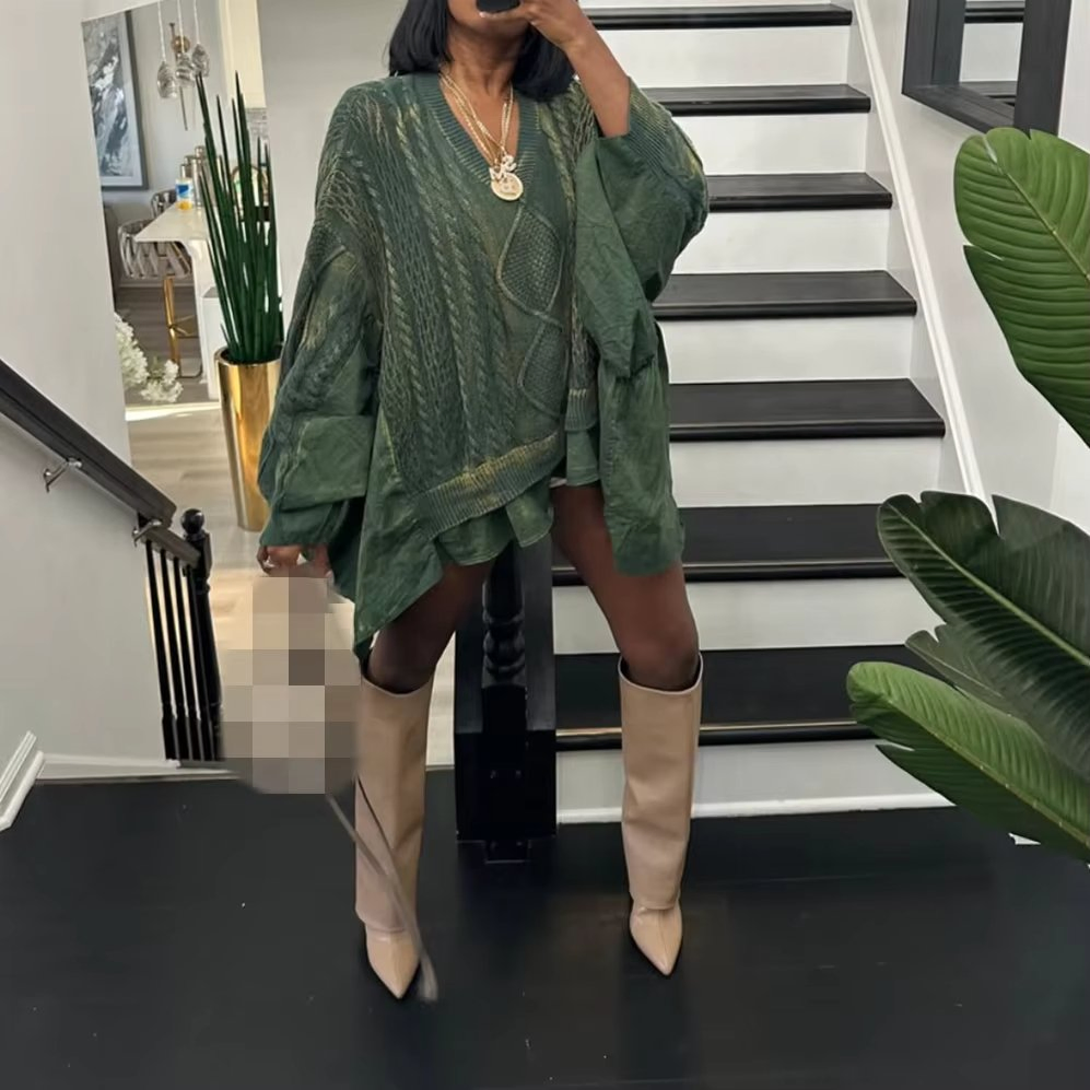 不规则女士妇女&功放;总理;S毛衣衬衫顶部拼布套头衫长针织羊绒衫