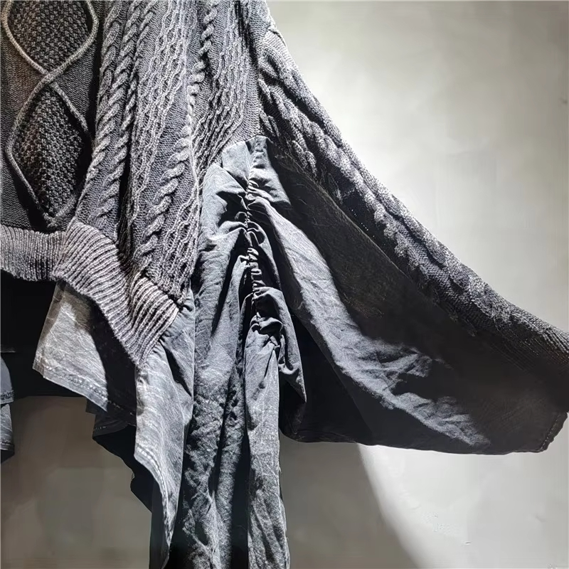 不规则女士妇女&功放;总理;S毛衣衬衫顶部拼布套头衫长针织羊绒衫