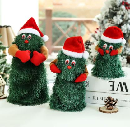 电动圣诞玩具圣诞树摇摆圣诞老人帽子电动攀爬圣诞老人玩具装饰品